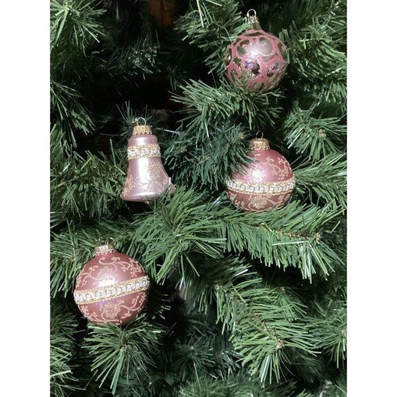 Krebs PINK GOLD Glitter Lace RIBBON Floral Christmas Ornaments SHABBY Victorian - Picture 1 of 15
